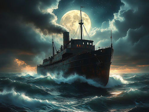 Пароход в море
