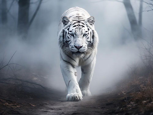 Белый тигр в лесу