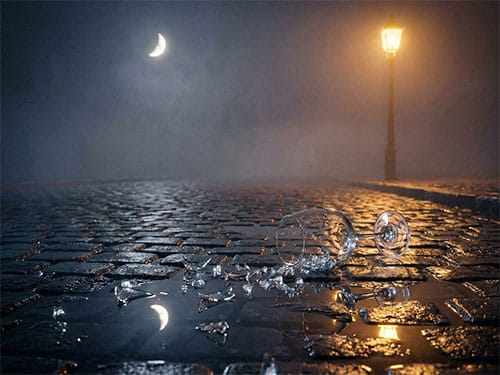 Разбитый бокал на брусчатке