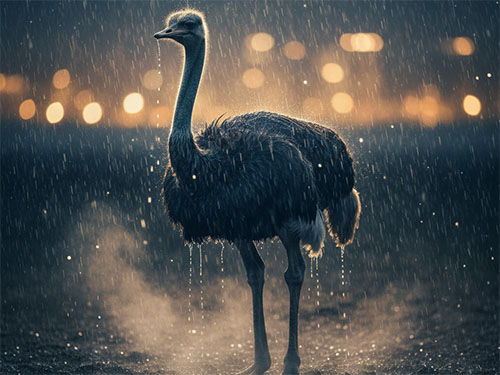 Страус под дождем