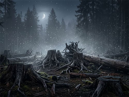 Спиленные или срубленные деревья