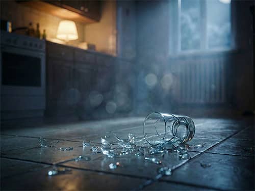 Разбитый стакан на кухне