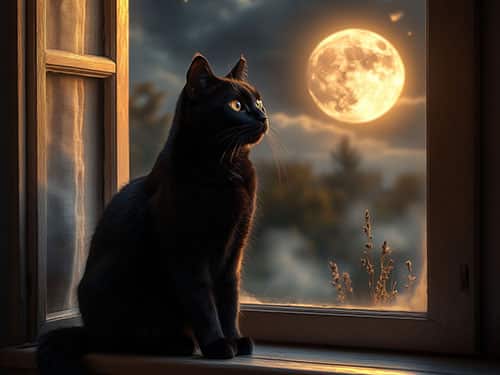 Домашняя черная кошка