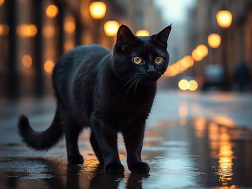 Уличная черная кошка