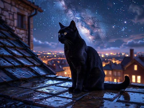 Черный кот на крыше