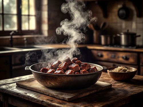 Вареное мясо на столе