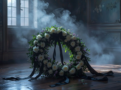Похоронный венок в доме