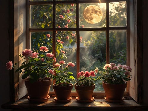 Цветы в горшках на окне