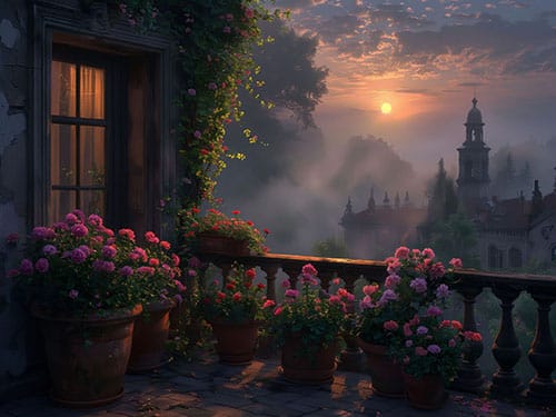 Цветы в горшках на балконе