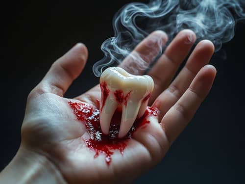 Зуб с кровью на ладони