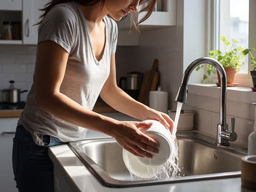 Мыть посуду женщине