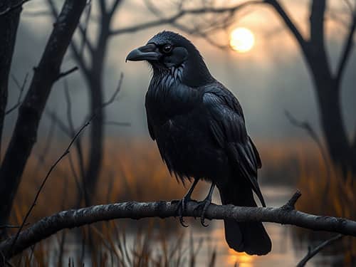 Черный ворон на ветке