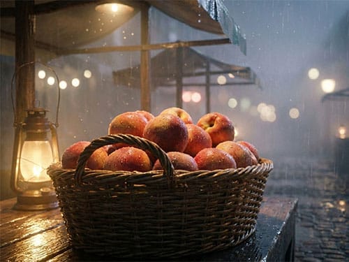 Корзина с персиками