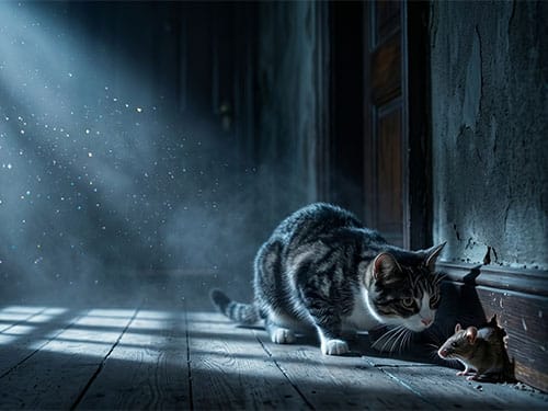 Кошка ловит мышей