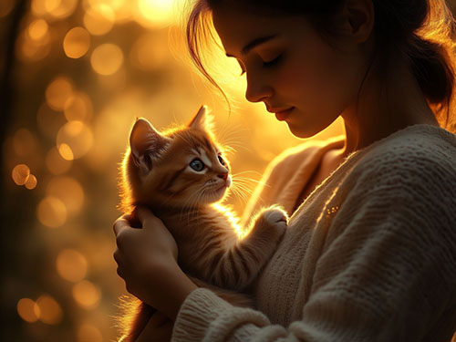 Котенок на руках у девушки