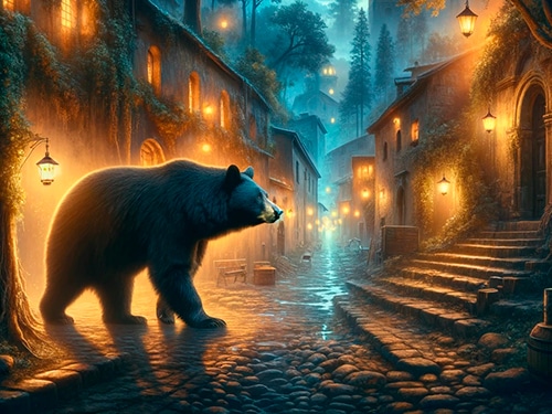 Черный медведь в городе