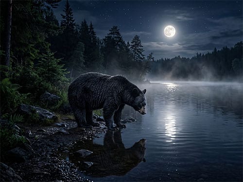 Черный медведь у воды