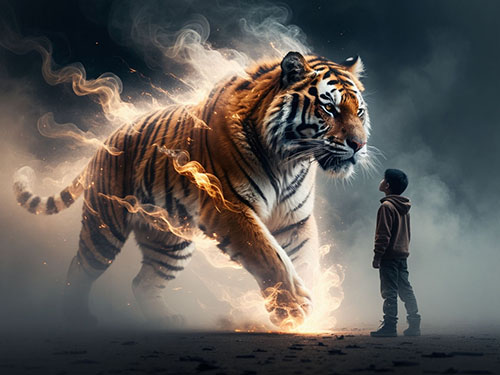 Тигр нападает