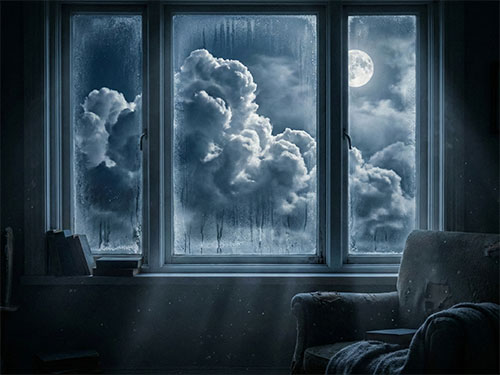 Огромные облака за окном