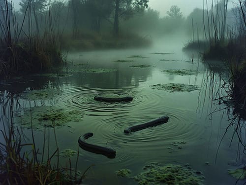 Черные пиявки в болоте