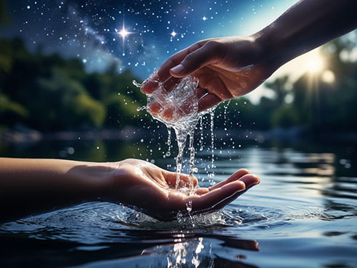Переливать воду из руки в руку