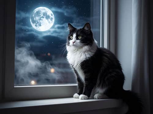 Домашний черно белый кот