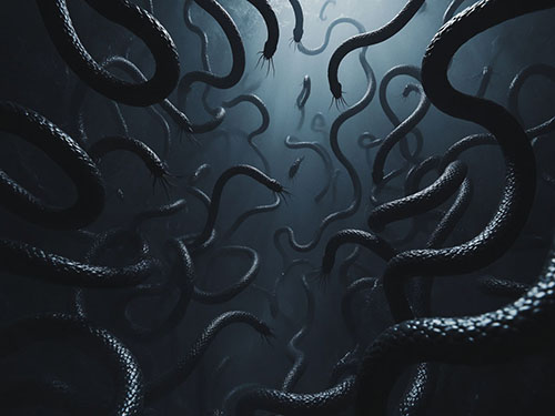 Много черных червей