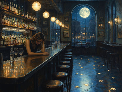 Пьяная женщина в баре