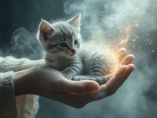 Раненый котенок на руках