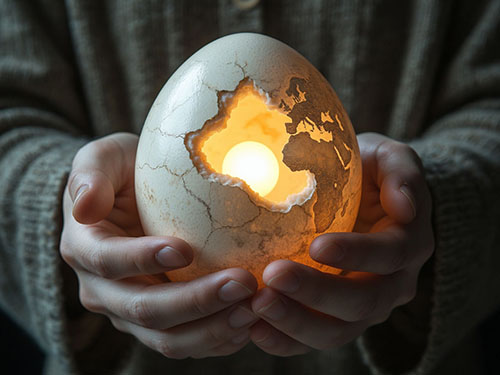 Держать в руках страусиное яйцо