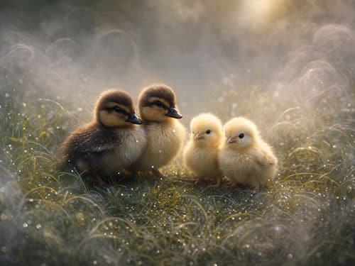 Маленькие утята и цыплята