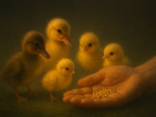Кормить утят и цыплят