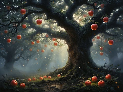 Много яблок на дереве