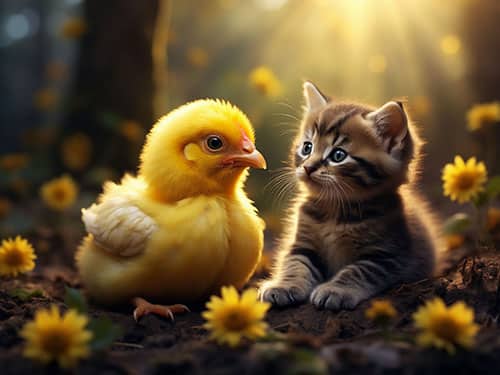 Цыпленок и котенок