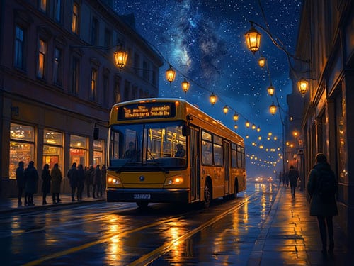 Ехать в автобусе ночью