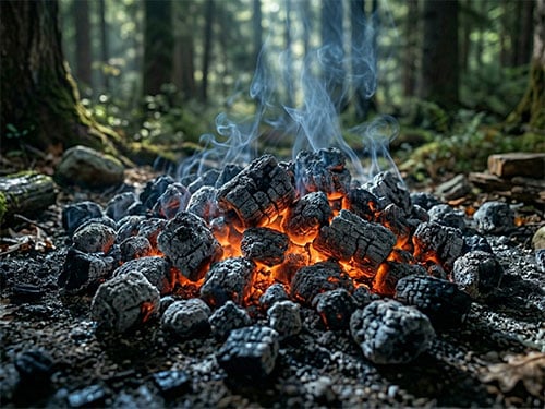 Тлеющие угли на земле